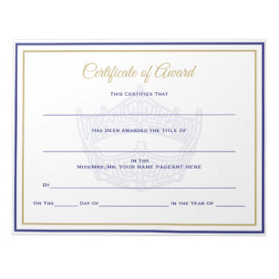 America Crown Certificates-Award Notepad