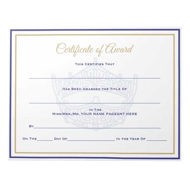 America Crown Certificates-Award Notepad (Front)
