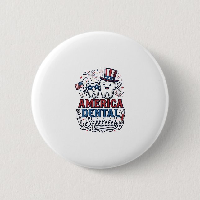 America Dental Squad Patriotic Tooth Vector Design Button (Front)