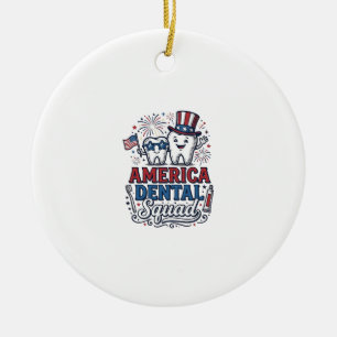 America Dental Squad Patriotic Tooth Vector Design Ceramic Ornament