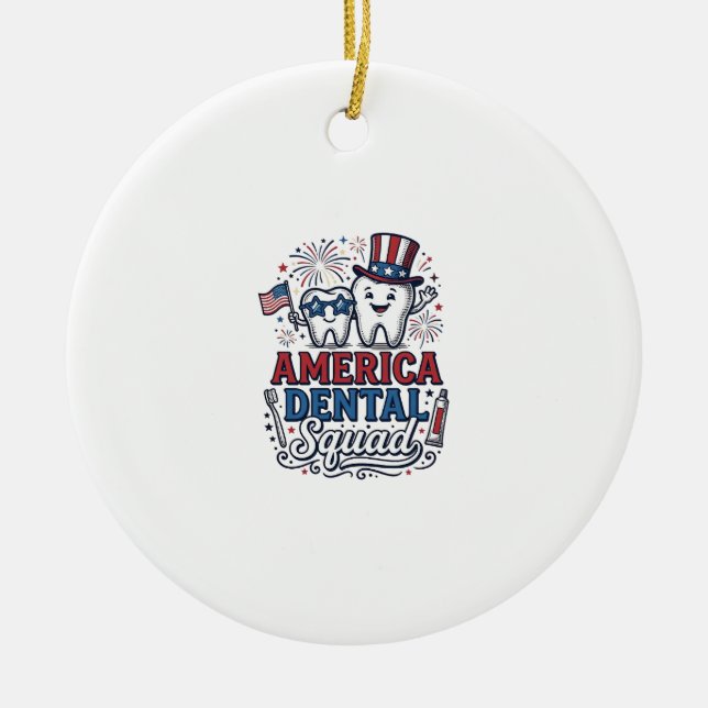 America Dental Squad Patriotic Tooth Vector Design Ceramic Ornament (Front)