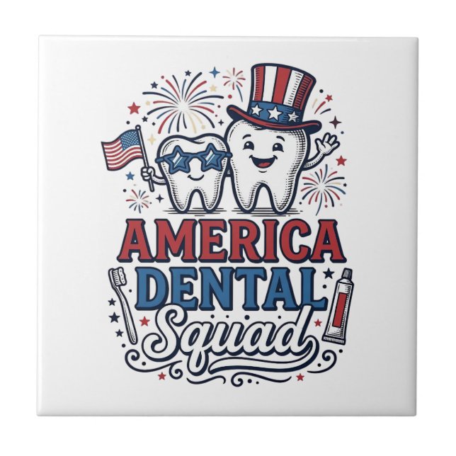 America Dental Squad Patriotic Tooth Vector Design Ceramic Tile (Front)