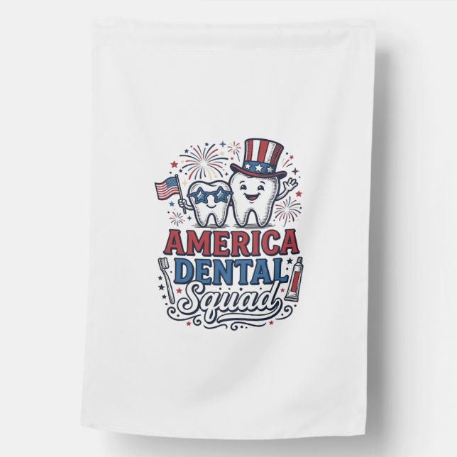 America Dental Squad Patriotic Tooth Vector Design House Flag (Front)