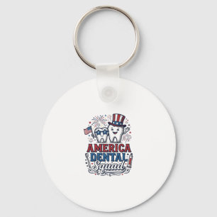America Dental Squad Patriotic Tooth Vector Design Keychain