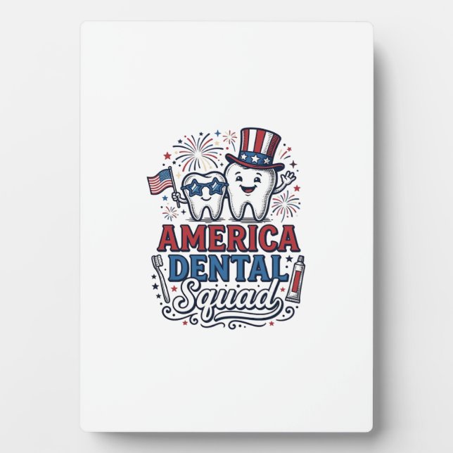 America Dental Squad Patriotic Tooth Vector Design Plaque (Front)