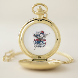 America Dental Squad Patriotic Tooth Vector Design Pocket Watch
