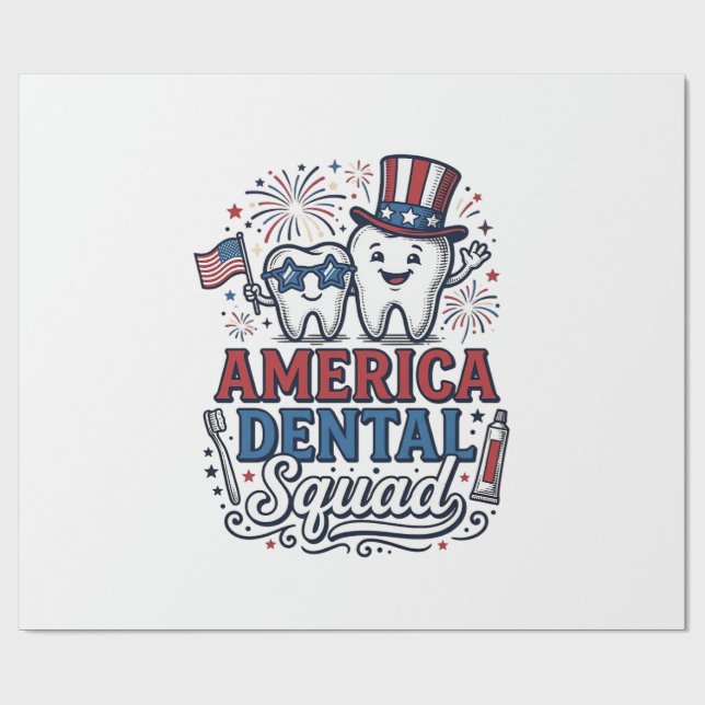 America Dental Squad Patriotic Tooth Vector Design Wrapping Paper (Flat)