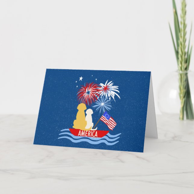 AMERICA Dogs 4th of July Night Blank Cards (Front)