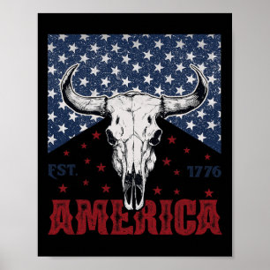 America Est 1776 Cow Skull Funny 4th Of July  Poster
