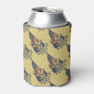 America First American Flag Patriots Vintage Text Can Cooler