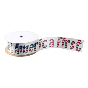 America First American Flag Typography Patriotic Satin Ribbon