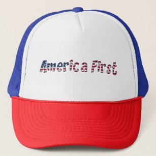 America First American Flag Typography Patriotic Trucker Hat