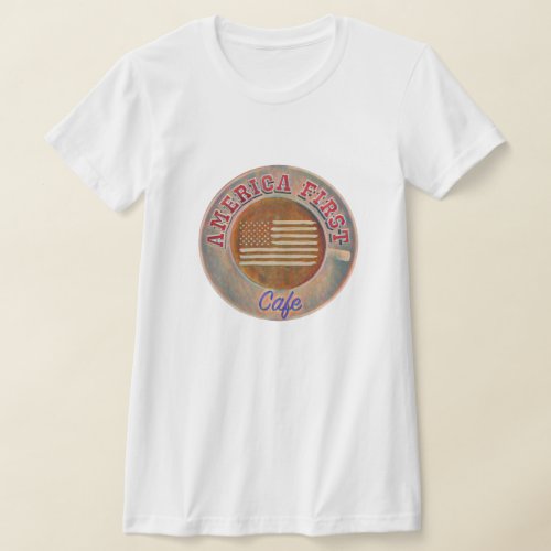 America First Cafe Womens Slim Fit T Logo Front T_Shirt