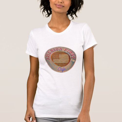 America First Cafe Womens Slim Fit T Logo Front T_Shirt
