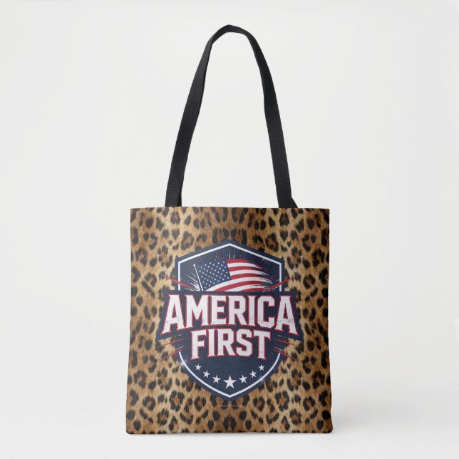 America First - Leopard Print - Tote Bag (Front)