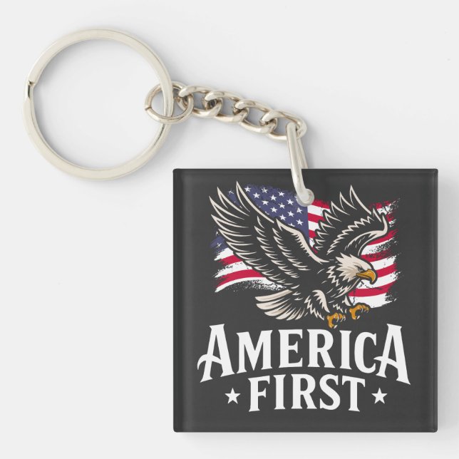 America First Patriotic Bald eagle July 4th Keychain (Front)