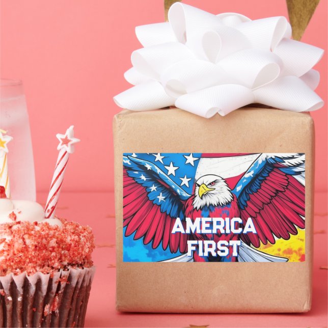 America First Patriotic Eagle Rectangular Sticker (Party)