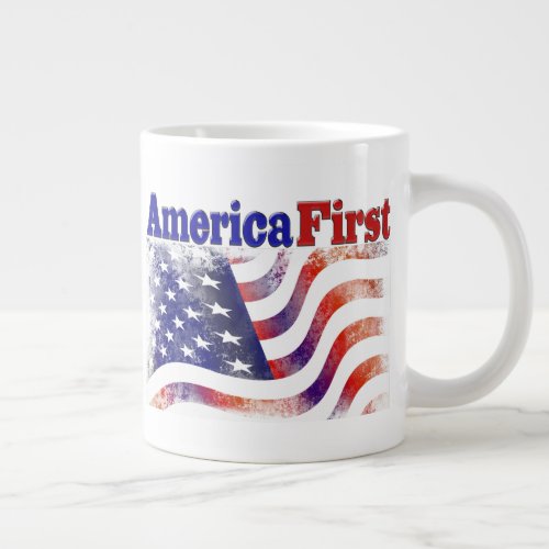 America First stars and stripes half text  Giant Coffee Mug
