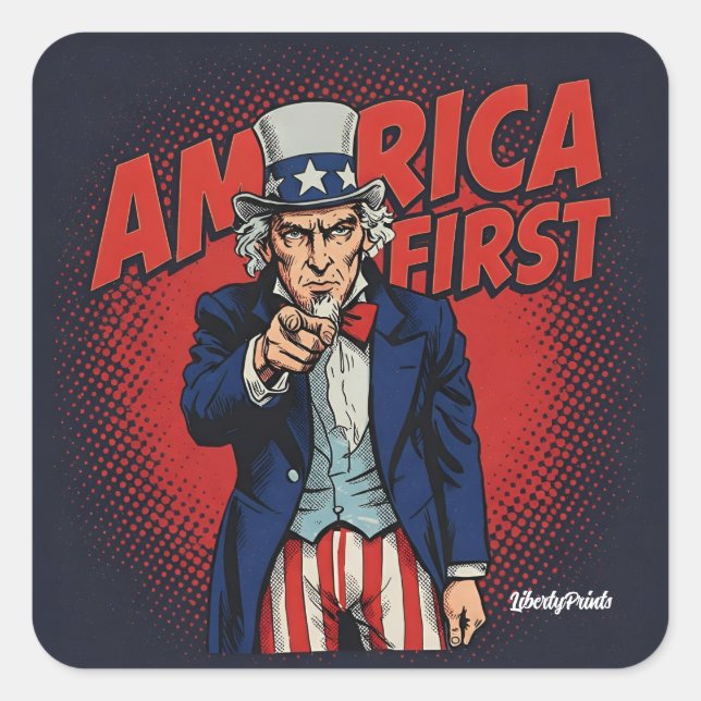 America First Uncle Sam Square Sticker (Front)