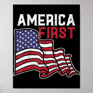 America First US Flag Memorial Day 4th Of July Men Poster