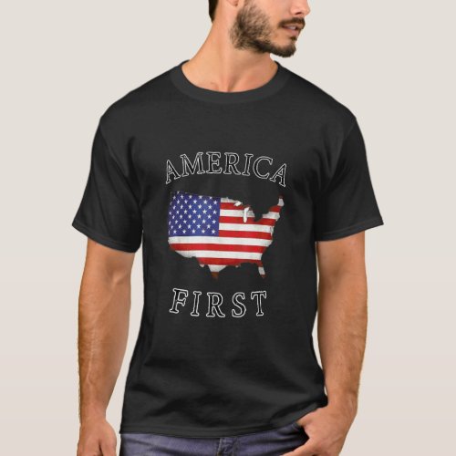 America First Usa Flag Patriotic Freedom American  T_Shirt