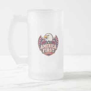 America First Varsity Eagle Two-Sided Frosted Glass Beer Mug