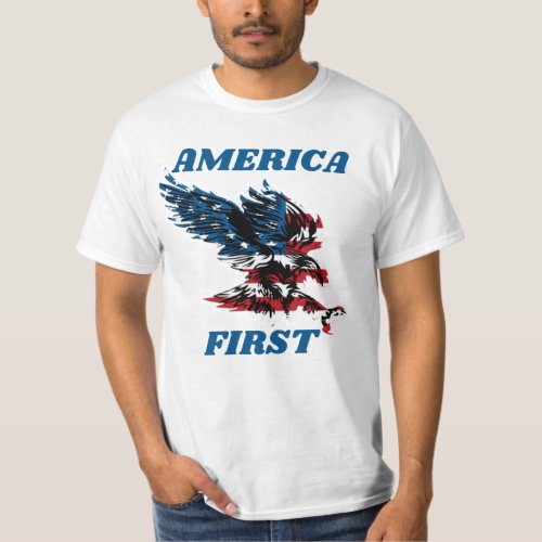 America First with Blue Lettering and an Eagle  T_Shirt