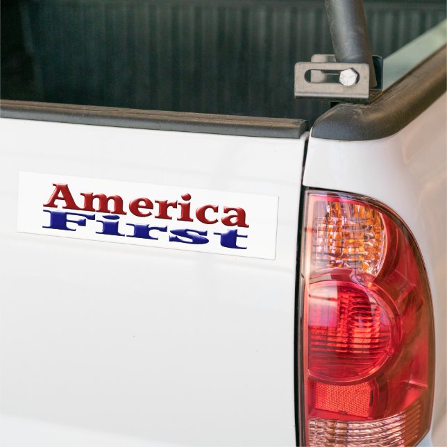 America First with red and blue text Bumper Sticker (On Truck)