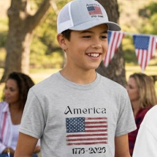 America Flag 1776 to 2026 Kids 250th Anniversary  T-Shirt