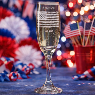 America Flag 1776 to 2026 USA 250th Anniversary Champagne Flute
