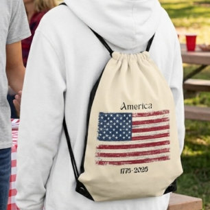 America Flag 1776 to 2026 USA 250th Anniversary Drawstring Bag