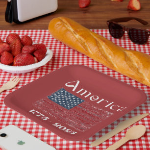 America Flag 1776 to 2026 USA 250th Anniversary Paper Plates