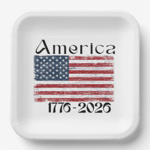 America Flag 1776 to 2026 USA 250th Anniversary  Paper Plates