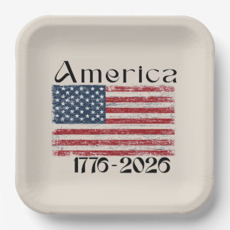America Flag 1776 to 2026 USA 250th Anniversary Paper Plates