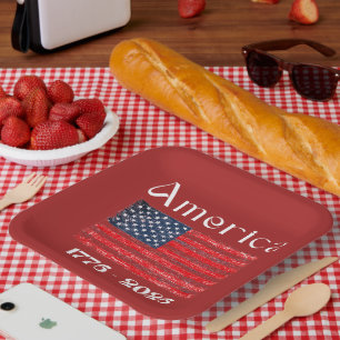 America Flag 1776 to 2026 USA 250th Anniversary Paper Plates