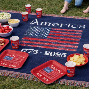 America Flag 1776 to 2026 USA 250th Anniversary  Throw Blanket