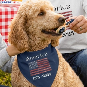 America Flag 1776 to 2026 USA 250th Large Navy Pet Bandana Collar