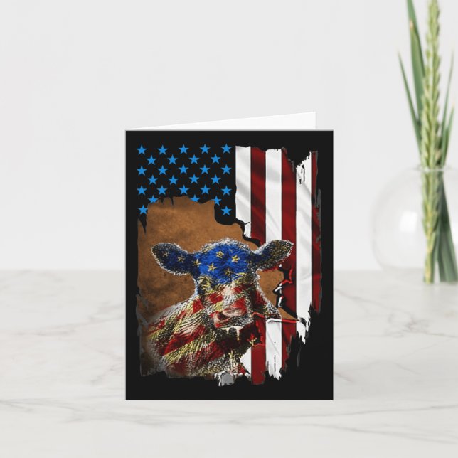 America Flag 4th Of July Beef Cow Face Flag  Card (Front)