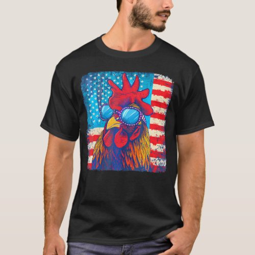 America Flag 4Th Of July Chicken Sunglasses        T_Shirt