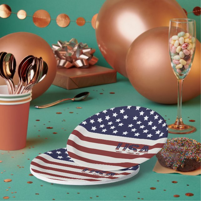  America Flag American USA  Pattern  Paper Plates (Multi)