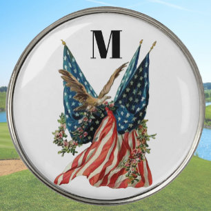 America flag and eagle patriotic custom monogram  golf ball marker