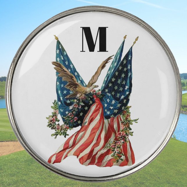 America flag and eagle patriotic custom monogram  golf ball marker (Creator Uploaded)