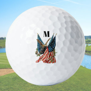America flag and eagle patriotic custom monogram  golf balls