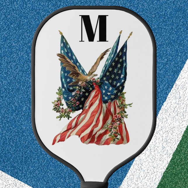 America flag and eagle patriotic custom monogram  pickleball paddle (Creator Uploaded)