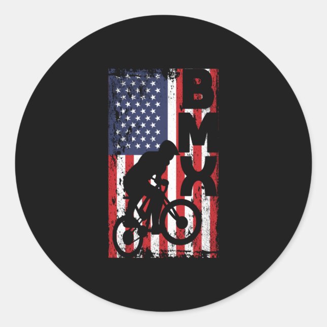 America flag BMX race extreme sports bike Classic Round Sticker (Front)