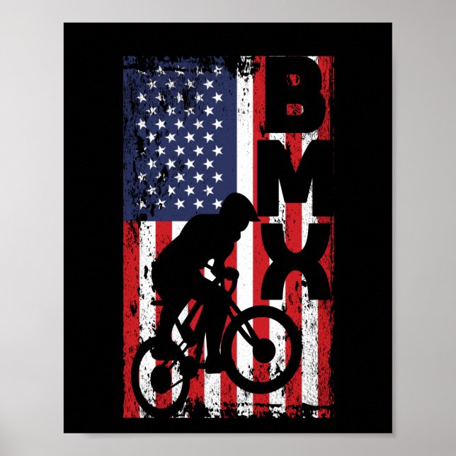 America flag BMX race extreme sports bike Poster (Front)