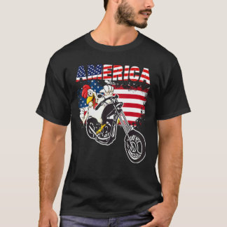 America Flag Chicken Motorcycle 4th Of July Nation T-Shirt