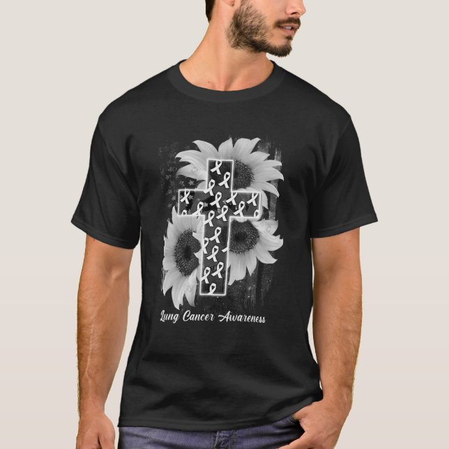 America Flag Christian Cross Ribbon Lung Cancer T-Shirt (Front)