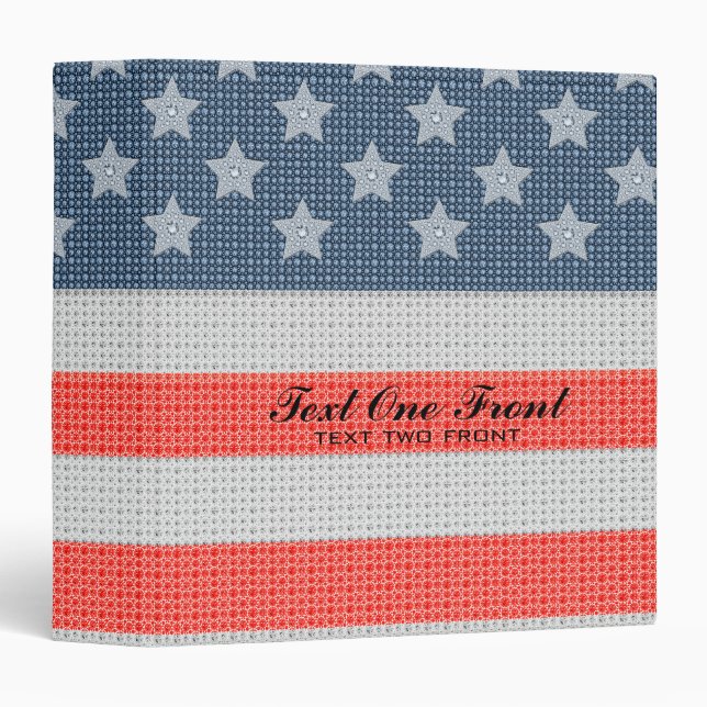 America Flag Diamonds And Glitter Texture 3 Ring Binder (Front/Spine)