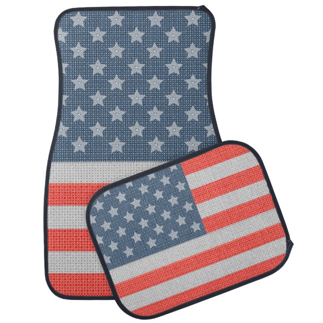 America Flag Diamonds And Glitter Texture Car Floor Mat (Set)